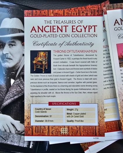 Ancient Egypt Gold Plated Coin Collection 21 Coins with Certificates in Original Holder
