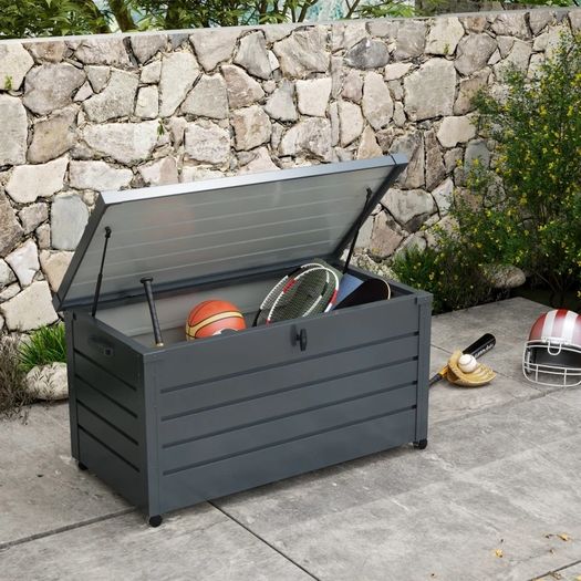 311L Galvanised Steel Garden Storage Box, with Lock - Dark Grey