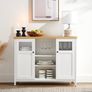_Sideboard Kitchen Cabinet with Doors Side Cabinet Glass Window 100 x 30 x 76.5 cm Cabinet for Living Room Dining Room Kitchen Hallway Office White Image 2