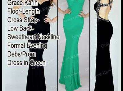Grace Karin Diamante Cross Strap -Low Back Fitted Formal Debs/Prom/Maxi Dress