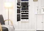 jewelry cabinet hanging, lockable mirror cabinet, wall cabinet with mirror and numerous compartments, wall mounting, hanging on the door, for necklaces, earrings, white