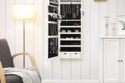 jewelry cabinet hanging, lockable mirror cabinet, wall cabinet with mirror and numerous compartments, wall mounting, hanging on the door, for necklaces, earrings, white