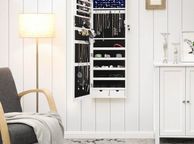 main image for ad jewelry cabinet hanging, lockable mirror cabinet, wall cabinet with mirror and numerous compartments, wall mounting, hanging on the door, for necklaces, earrings, white