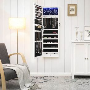 jewelry cabinet hanging, lockable mirror cabinet, wall cabinet with mirror and numerous compartments, wall mounting, hanging on the door, for necklaces, earrings, white
