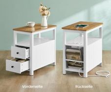 Set of 2 Narrow Bedside Table with Power Strip Walnut and White
