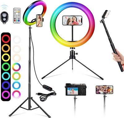 HD Ring Light With Long Tripod Stand & Phone Holder for YouTube Video, Desktop Camera Led Ring Light for Streaming, Makeup, Selfie. with 2.1M Adjustable Tripod.