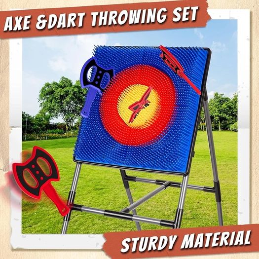 Axe Throwing Game for Backyard, Axe Throwing Target Set with 16 Throwing Axes Outdoor Games Indoor Carnival Yard Lawn Backyard Games for Age 6-12