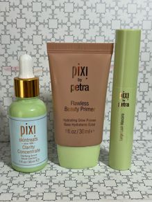 Pixi full size clarity clarifying serum, flawless beauty primer and large lash mascara brand new