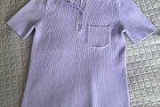 Dunnes Lilac Purple Fine Knit Ribbed Polo Shirt Top - Size M