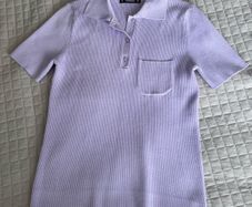 Dunnes Lilac Purple Fine Knit Ribbed Polo Shirt Top - Size M