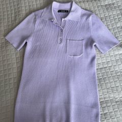 Dunnes Lilac Purple Fine Knit Ribbed Polo Shirt Top - Size M