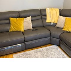 Charcoal leather electric recliner corner sofa
