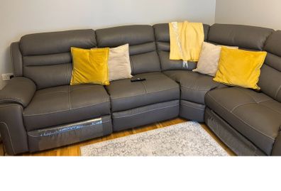 Charcoal leather electric recliner corner sofa