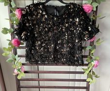 top bnwot elli white top size large black occasion wear top with embellishment