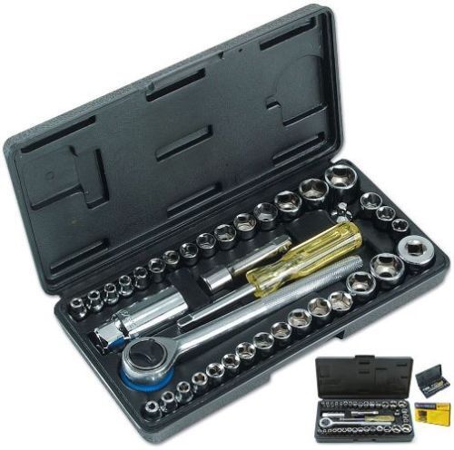 40pcs Socket Set 1/4" 3/8" Reversible Ratchet Handle Tool Set Kit Case