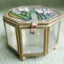 Vintage Hexagon Brass and glass-stained glass lid trinket box Image 2