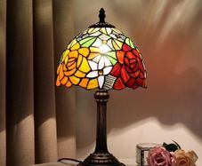 Lamp - Rose Flower Stained Glass Table Lamp 8x8x14 Inches - Rose Flower Style Desk Reading Light - Bedroom & Living Room Decor