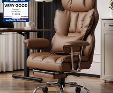 Big and Tall PU Leather Ergonomic Office Chair, 200KG Adjustable High Back Computer Chair,Executive Swivel Chair with Footrest and Lumbar Support, Brown