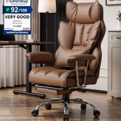 Big and Tall PU Leather Ergonomic Office Chair, 200KG Adjustable High Back Computer Chair,Executive Swivel Chair with Footrest and Lumbar Support, Brown