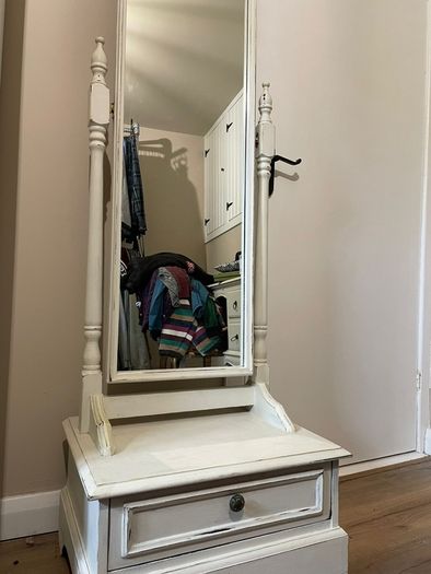 White Cheval Mirror with Drawer