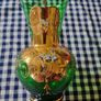 Vintage Bohemian Glass Czech Green Gold Vase Image 3