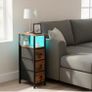 Narrow Bedside Table Set of 2, Slim Side Table for Bedroom Bed Side Table Living Room with Charging Station, Sofa Table with 3 Fabric Drawers, Small Nightstand with LED Lights, Brown Image 8