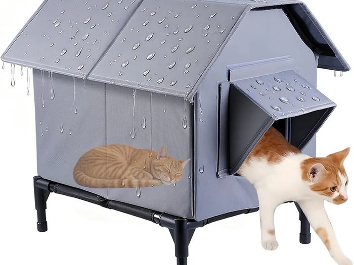 Outdoor Cat House Waterproof, Oxford Cloth Elevated Cat Shelter, Feral Cat Shelter, Insulated Pet Tent for Multiple Cats & Dogs, 18x13x15in (Standard Model)