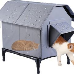 Outdoor Cat House Waterproof, Oxford Cloth Elevated Cat Shelter, Feral Cat Shelter, Insulated Pet Tent for Multiple Cats & Dogs, 18x13x15in (Standard Model)