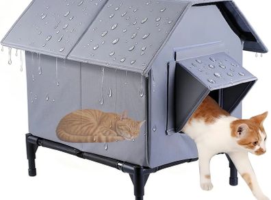 Outdoor Cat House Waterproof, Oxford Cloth Elevated Cat Shelter, Feral Cat Shelter, Insulated Pet Tent for Multiple Cats & Dogs, 18x13x15in (Standard Model)
