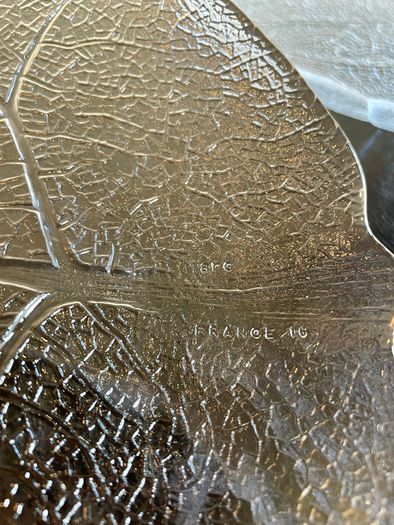 Pair of vintage Arcoroc Aspen Leaf Glass Platters / Plates, Mid century French Dishes