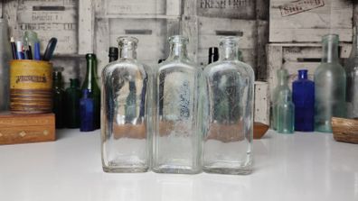 365 - Set of 3 Vintage Collectible Decorative Clear Glass 8oz Bottles