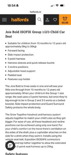 Joie Bold car seat