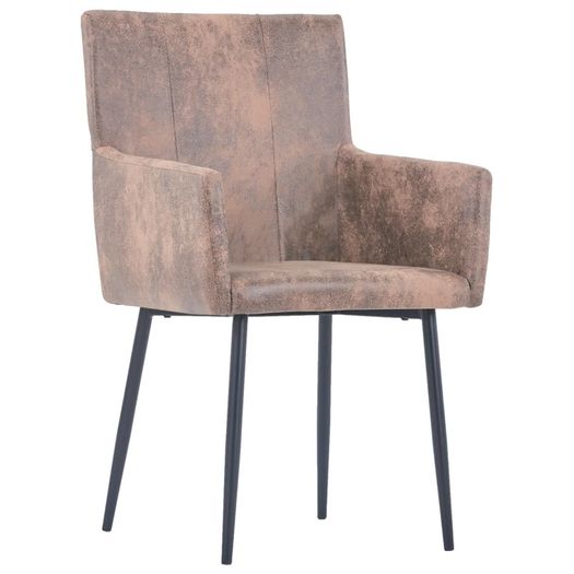 Dining Chairs with Armrests 6 pcs Brown Faux Suede Leather