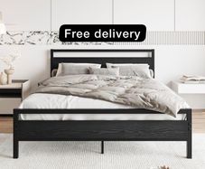 King Size Bed Frame with Wood Headboard,Heavy Duty Metal Platform Bed