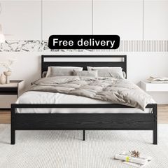 King Size Bed Frame with Wood Headboard,Heavy Duty Metal Platform Bed