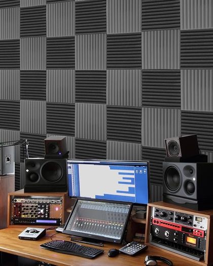FREE EXPRESS SHIPPING 24 Pack Sound Proofing Panels with Stickers Sound Absorbing Panels High Density Acoustic Foam Panels Wedges Tiles For Recording Studios/Offices