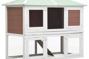 Animal Rabbit Cage Double Floor Brown Wood