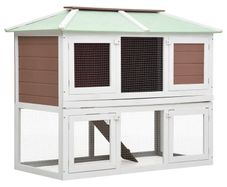 Animal Rabbit Cage Double Floor Brown Wood