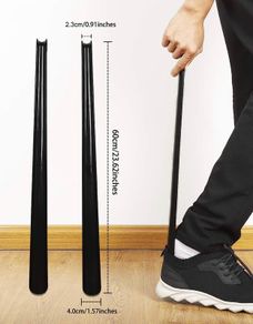 3 Pieces 23.6 Inches Extra Long Plastic Shoe Horn with Curved Handle, Long Handled Shoehorn, Black