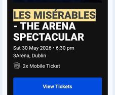 Les Miserable x 2 Tickets