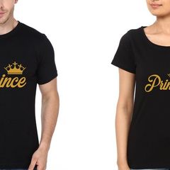 Prince And Princess Black And Gold Couple T-shirts Great Gift Present For Valentines Day Idea