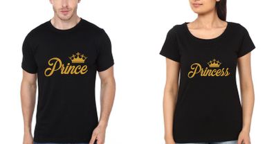 Prince And Princess Black And Gold Couple T-shirts Great Gift Present For Valentines Day Idea