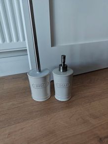Toilet brush cleaner and hand dispenser
