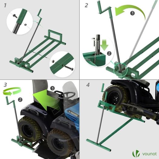 Ride on Mower Jack Lift, Telescopic Maintenance Jack for Lawn mowers and Garden Tractors, Weight Capacity 400kg, Green
