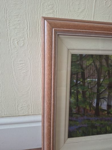 original forest trees painting in lovely box type frame