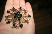 Vintage Black Crystal Brooch 6cm