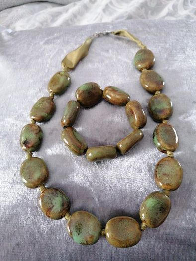 Vintage Chunky Stone Necklace & Bracelet Set
