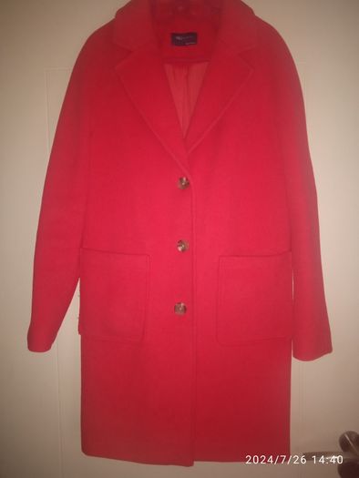 M&S Flame Red Wool Blend Coat