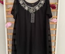 dress Bnwt byoung dress size 38 black chiffon with embellished neckline short sleeves