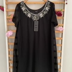 dress Bnwt byoung dress size 38 black chiffon with embellished neckline short sleeves